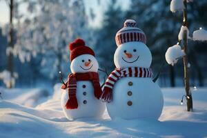 AI generated Charming snowman heralds Christmas celebration holiday cheer AI Generated photo