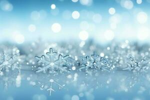 AI generated snowflakes gracefully decorating a winter wonderland Christmas snow light background AI Generated photo