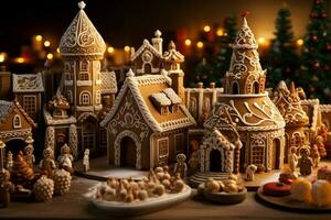 AI generated Christmas gingerbread house Magical fairy tale castle in snowy winter of sugary dreams AI Generated photo