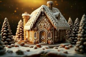 AI generated Christmas gingerbread house Magical fairy tale castle in snowy winter of sugary dreams AI Generated photo