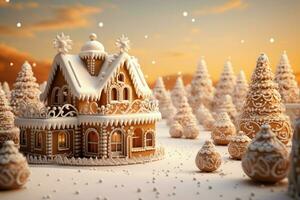 AI generated Christmas gingerbread house Magical fairy tale castle in snowy winter of sugary dreams AI Generated photo