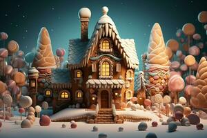 AI generated Christmas gingerbread house Magical fairy tale castle in snowy winter of sugary dreams AI Generated photo