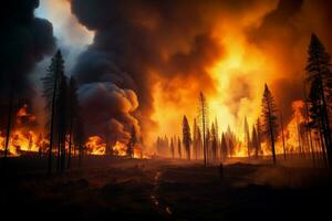 fuego fatuo bosque fuego engulle bosque fuego se extiende salvajemente ai generado foto