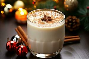 AI generated Classic hot chocolate rich warmth and creamy eggnog festive holiday Christmas  AI Generated photo