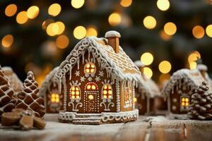 ai generado Navidad pan de jengibre casa mágico hada cuento castillo en Nevado invierno de azucarado Sueños ai generado foto