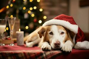 AI generated Christmas festivities with a lovable dog celebrating with festive decorations and holiday joy AI Generated photo