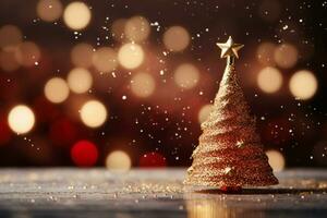ai generado mágico fiesta Navidad fondo un espumoso árbol y bokeh luces en rojo ai generado foto