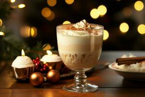 AI generated Classic hot chocolate rich warmth and creamy eggnog festive holiday Christmas  AI Generated photo