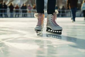 ai generado festivo hielo Patinaje un invierno alegría ese capturas el Navidad espíritu ai generado foto