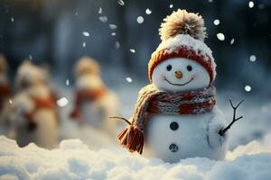 AI generated Charming snowman heralds Christmas celebration holiday cheer AI Generated photo