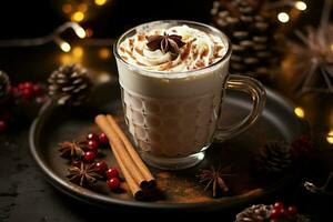 AI generated Classic hot chocolate rich warmth and creamy eggnog festive holiday Christmas  AI Generated photo