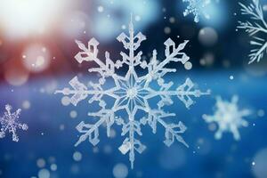 AI generated snowflakes gracefully decorating a winter wonderland Christmas snow light background AI Generated photo