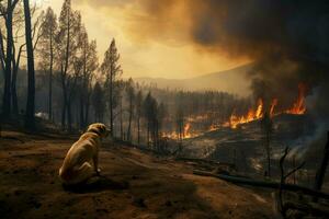 wildfire forest fire Engulfs Woods Fire Spreads Wildly AI Generated photo