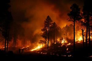 wildfire forest fire Engulfs Woods Fire Spreads Wildly AI Generated photo