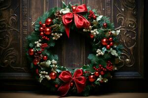 AI generated Rustic Christmas wreath ornaments a beacon of yuletide charm AI Generated photo