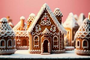 ai generado Navidad pan de jengibre casa mágico hada cuento castillo en Nevado invierno de azucarado Sueños ai generado foto