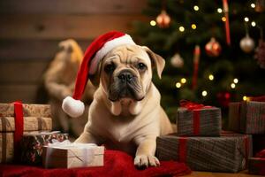 AI generated Christmas festivities with a lovable dog celebrating with festive decorations and holiday joy AI Generated photo