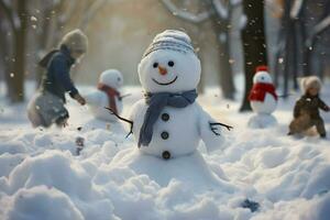 AI generated Charming snowman heralds Christmas celebration holiday cheer AI Generated photo