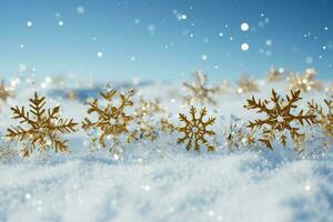 AI generated snowflakes gracefully decorating a winter wonderland Christmas snow light background AI Generated photo