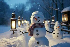 AI generated Charming snowman heralds Christmas celebration holiday cheer AI Generated photo