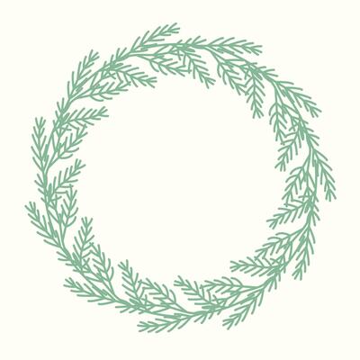 Clip art of Christmas fir wreath on isolated white background. Retro forest shapes. Design for Christmas home decor, holiday greetings, Christmas and New Year celebration.