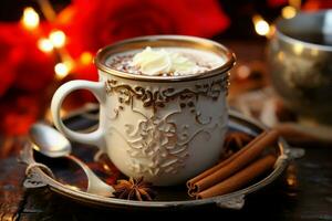 AI generated Classic hot chocolate rich warmth and creamy eggnog festive holiday Christmas  AI Generated photo