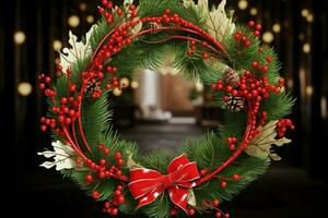 AI generated Rustic Christmas wreath ornaments a beacon of yuletide charm AI Generated photo