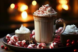 AI generated Classic hot chocolate rich warmth and creamy eggnog festive holiday Christmas  AI Generated photo