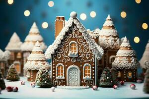 AI generated Christmas gingerbread house Magical fairy tale castle in snowy winter of sugary dreams AI Generated photo