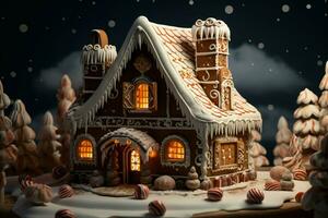 AI generated Christmas gingerbread house Magical fairy tale castle in snowy winter of sugary dreams AI Generated photo