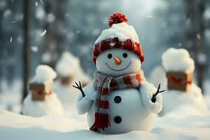 AI generated Charming snowman heralds Christmas celebration holiday cheer AI Generated photo