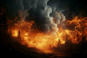 wildfire forest fire Engulfs Woods Fire Spreads Wildly AI Generated photo