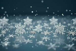 AI generated snowflakes gracefully decorating a winter wonderland Christmas snow light background AI Generated photo