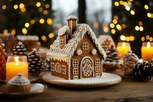 AI generated Christmas gingerbread house Magical fairy tale castle in snowy winter of sugary dreams AI Generated photo