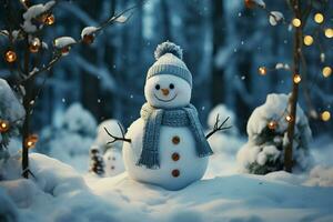 AI generated Charming snowman heralds Christmas celebration holiday cheer AI Generated photo