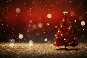 AI generated Magical holiday Christmas backdrop a sparkling tree and bokeh lights on red  AI Generated photo