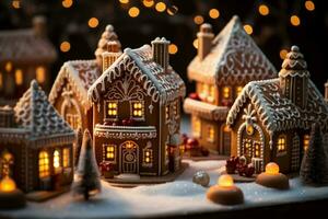 AI generated Christmas gingerbread house Magical fairy tale castle in snowy winter of sugary dreams AI Generated photo