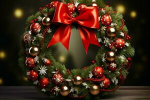 AI generated Rustic Christmas wreath ornaments a beacon of yuletide charm AI Generated photo