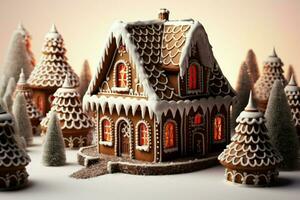 AI generated Christmas gingerbread house Magical fairy tale castle in snowy winter of sugary dreams AI Generated photo