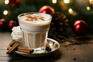 AI generated Classic hot chocolate rich warmth and creamy eggnog festive holiday Christmas  AI Generated photo