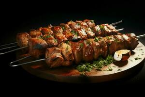 Juicy skewered seekh kababs a mouthwatering blend of spices and grilled goodness AI Generated photo