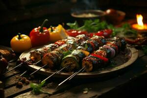 Juicy skewered seekh kababs a mouthwatering blend of spices and grilled goodness AI Generated photo