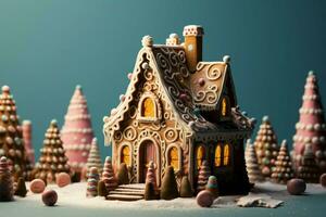 AI generated Christmas gingerbread house Magical fairy tale castle in snowy winter of sugary dreams AI Generated photo