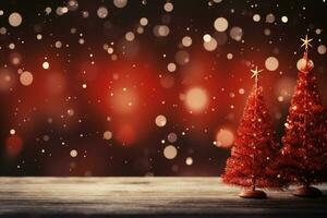 AI generated Magical holiday Christmas backdrop a sparkling tree and bokeh lights on red  AI Generated photo