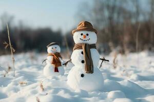 AI generated Charming snowman heralds Christmas celebration holiday cheer AI Generated photo