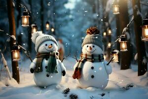 AI generated Charming snowman heralds Christmas celebration holiday cheer AI Generated photo