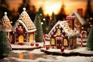 ai generado Navidad pan de jengibre casa mágico hada cuento castillo en Nevado invierno de azucarado Sueños ai generado foto