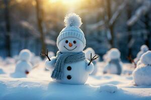 AI generated Charming snowman heralds Christmas celebration holiday cheer AI Generated photo