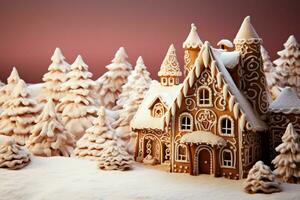 AI generated Christmas gingerbread house Magical fairy tale castle in snowy winter of sugary dreams AI Generated photo