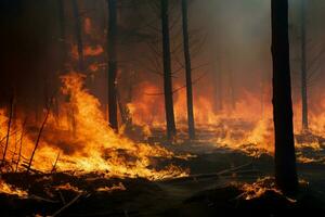 wildfire forest fire Engulfs Woods Fire Spreads Wildly AI Generated photo